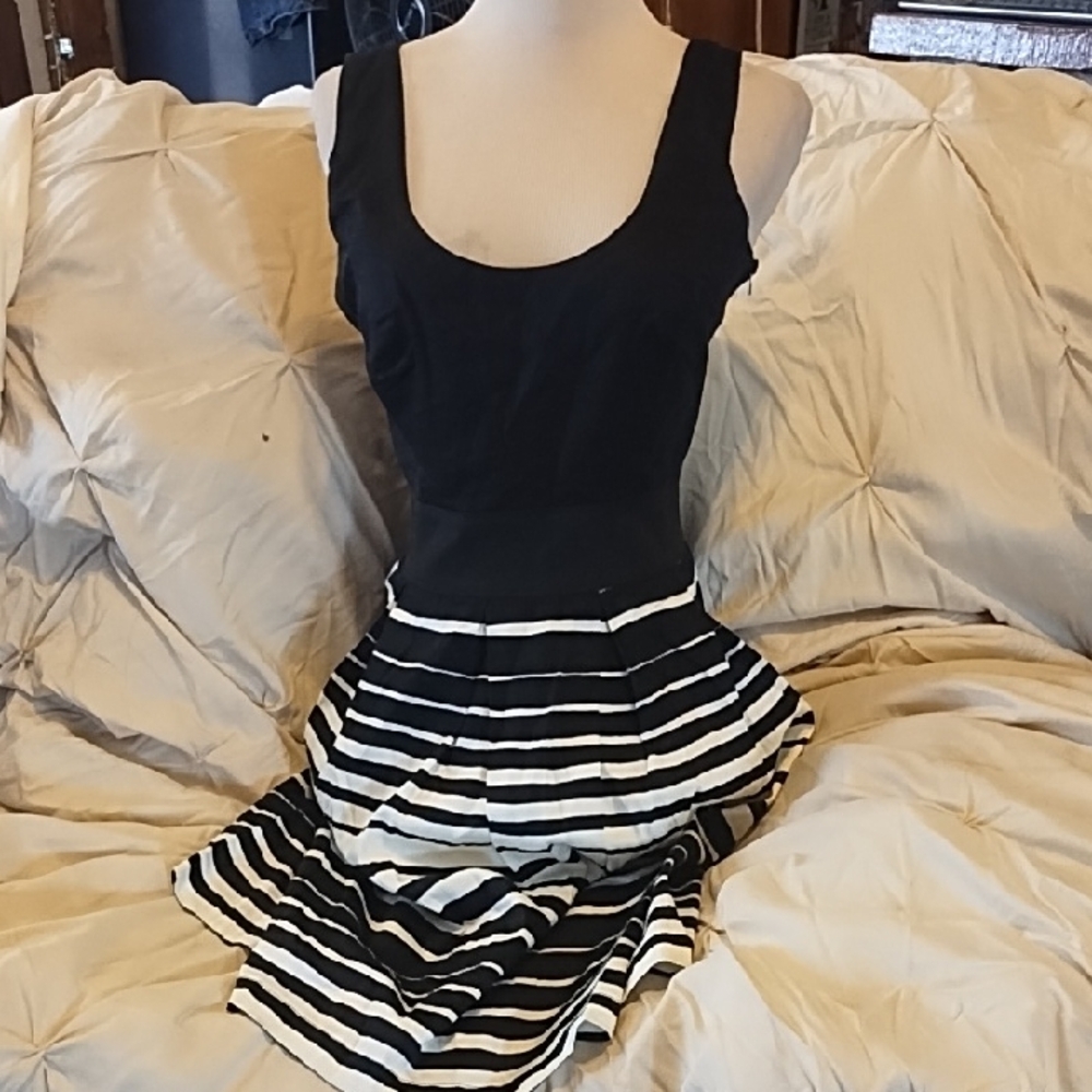 Charlotte Russe Black and White Striped Fit-and-Flare Dress